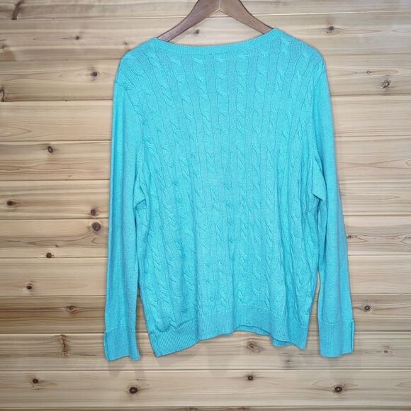 Talbots Sweater Womens 3X Blue Long Sleeve Lambswool Blend Aqua Blue - Picture 4 of 8